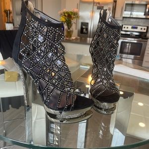 Hustler Barely Legal Criss-Cross Rhinestone 6” Platform Heels